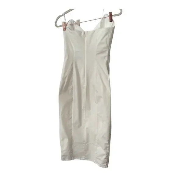 NBD Aiza Rosette Midi Dress Strapless Side Slit Party Bridal Wedding Ivory Sz XS
